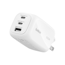 BELKIN Power Supply GaN 3 Ports 100W With Travel Adapter (White)